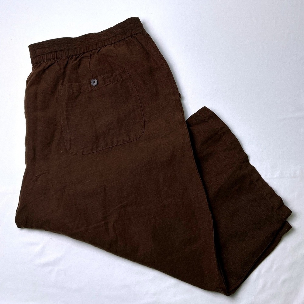 Coldwater Creek Linen Blend Drawstring Wide Leg Cropped Pants Size 2X Brown